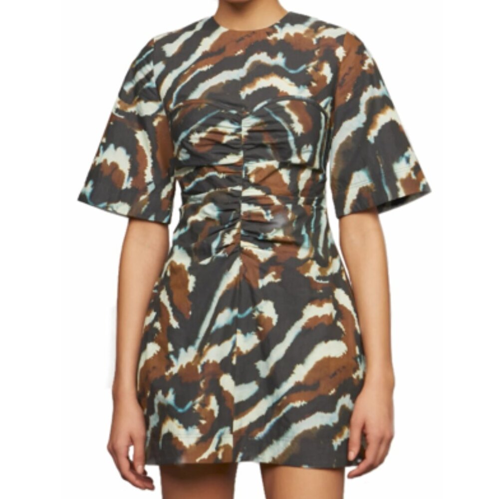 AMUR Brown Black Cream Abstract Mini Dress